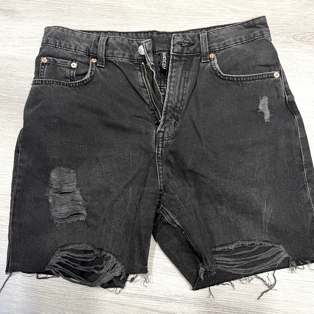 Black high waist denim distressed shorts